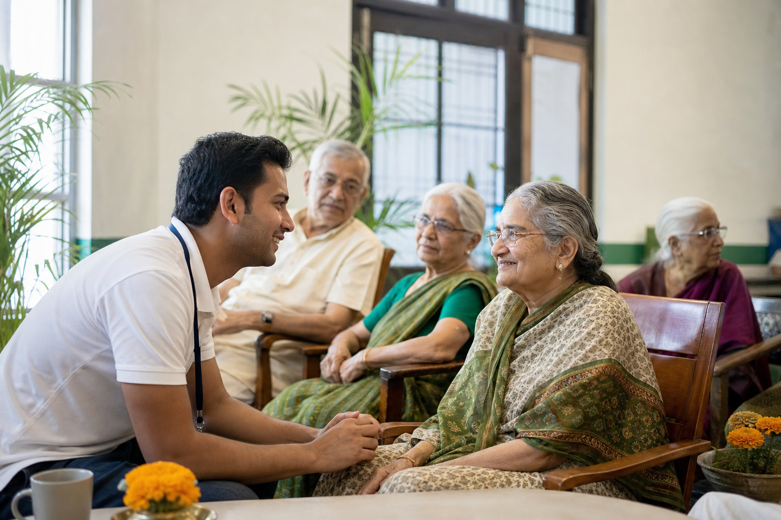 Volunteer supporting elderly citizens with dignity